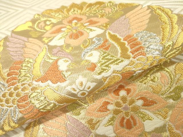平和屋着物▼六通柄袋帯 唐織 向かい鳥花文 金銀糸 正絹 逸品 DAAU9699fe