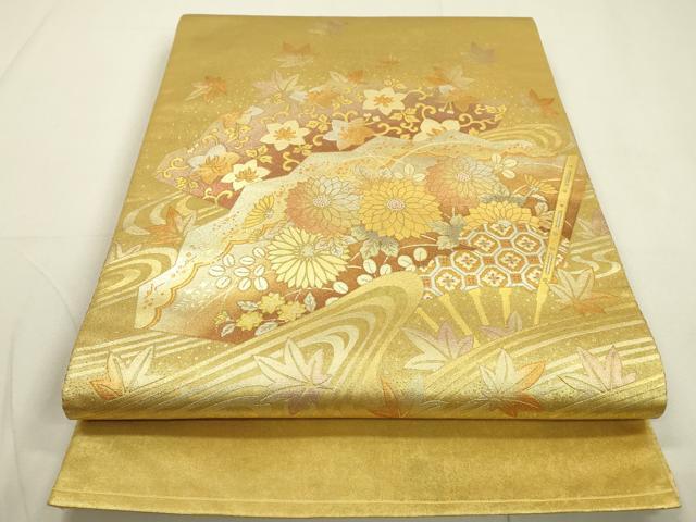 平和屋着物▼太鼓柄袋帯 扇面花文 金銀彩 引箔 正絹 逸品 DAAU9715fe