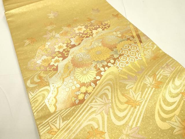 平和屋着物▼太鼓柄袋帯 扇面花文 金銀彩 引箔 正絹 逸品 DAAU9715fe