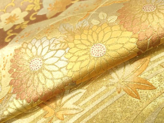 平和屋着物▼太鼓柄袋帯 扇面花文 金銀彩 引箔 正絹 逸品 DAAU9715fe