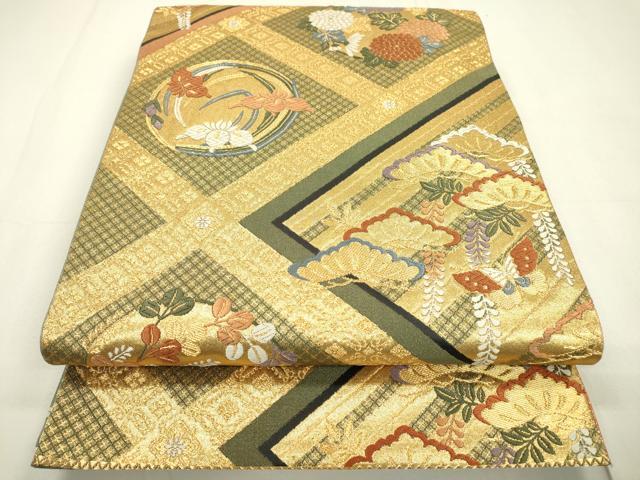 平和屋着物▼両面 六通柄袋帯 唐織 舞蝶花松文 金糸 正絹 逸品 DAAU9747fe