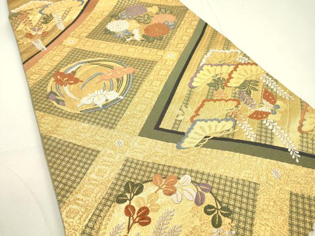平和屋着物▼両面 六通柄袋帯 唐織 舞蝶花松文 金糸 正絹 逸品 DAAU9747fe