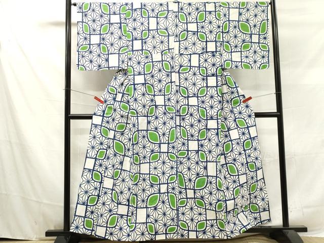 平和屋着物∴夏物 浴衣 麻の葉文様 綿 逸品 未使用 DAAV0156cd