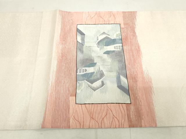 平和屋着物◎太鼓柄袋帯 すくい織 風景文 正絹 逸品 DAAV0571qa