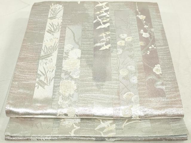 平和屋着物◎六通柄袋帯 短冊飛鶴花文 金銀糸 正絹 逸品 DAAV0595qa