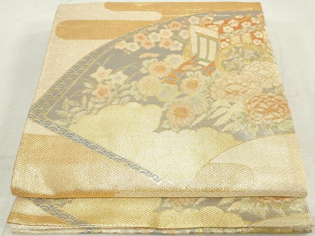 平和屋着物◎佐賀錦 六通柄袋帯 地紙御所車花文 金糸 正絹 逸品 DAAV0615qa
