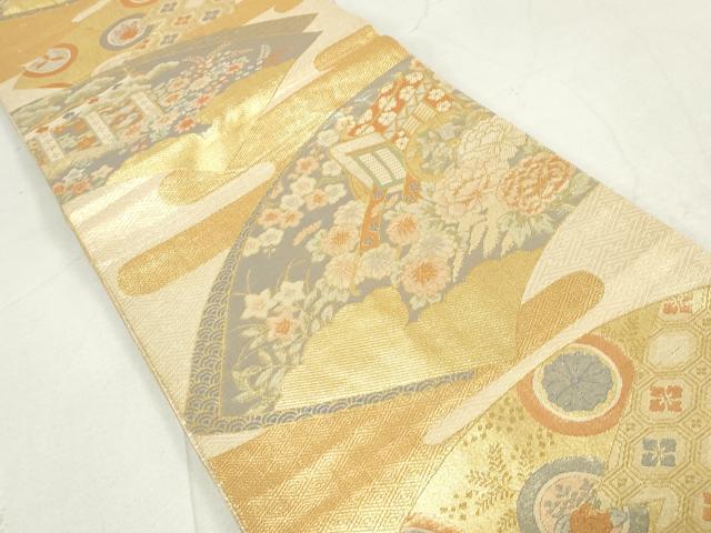 平和屋着物◎佐賀錦 六通柄袋帯 地紙御所車花文 金糸 正絹 逸品 DAAV0615qa