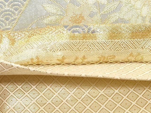 平和屋着物◎佐賀錦 六通柄袋帯 地紙御所車花文 金糸 正絹 逸品 DAAV0615qa