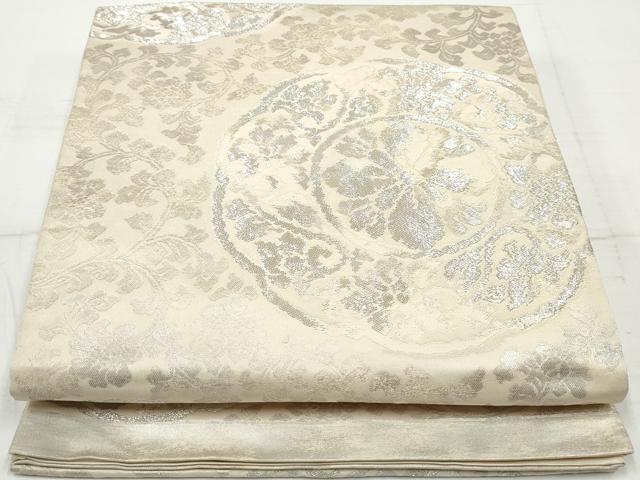 平和屋着物◎六通柄袋帯 更紗花文 銀糸 正絹 逸品 DAAV0828qa