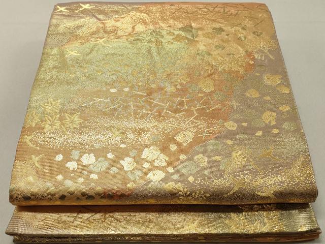 平和屋着物◎六通柄袋帯 道長箔散らし文 金糸 正絹 逸品 DAAV0906qa