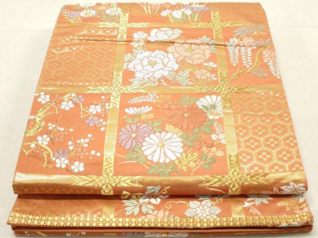 平和屋着物◎六通柄袋帯 唐織 天井草花文 金糸 正絹 逸品 DAAV0919qa