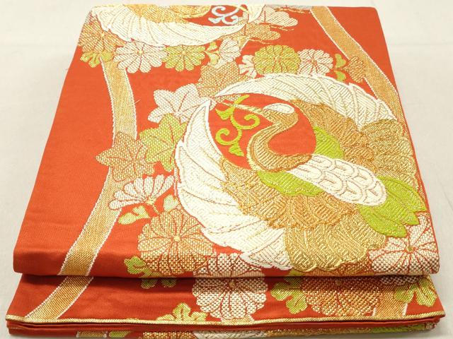 平和屋着物◎六通柄袋帯 唐織 花鳥文 鶴 金糸 正絹 逸品 DAAV0980qa