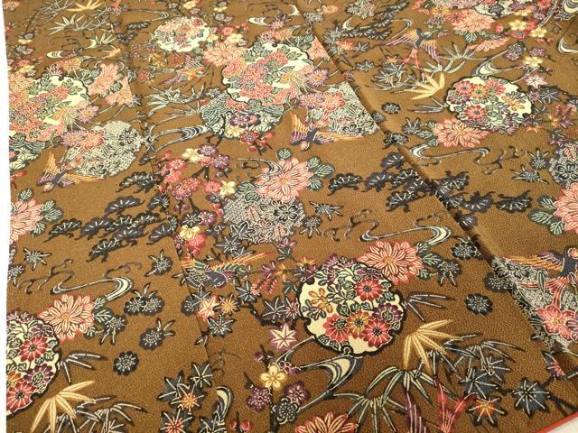 平和屋着物●上質な小紋 型染め 雪輪花鳥松文 鬼しぼ縮緬 正絹 逸品 DAAV1072tw