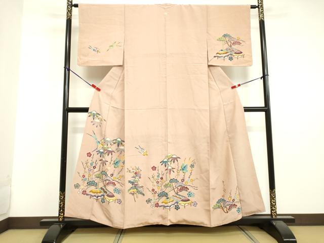 平和屋着物●訪問着 型染め 風景飛鳥文 松竹梅 正絹 逸品 DAAV1174tw