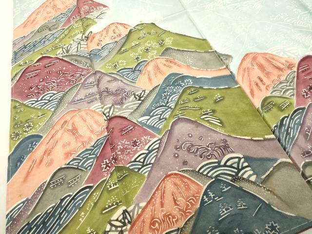 平和屋着物●訪問着 型染め 重ね山文 正絹 逸品 未使用 DAAV1177tw