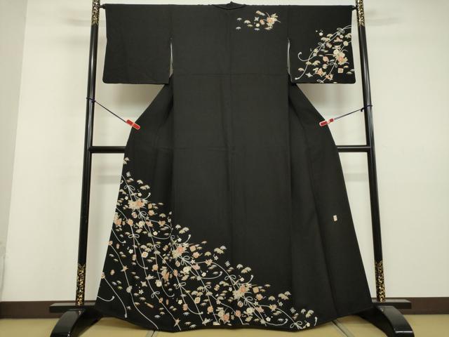 平和屋着物●訪問着 作家物 宝尽くし草花文 黒地 金彩 正絹 逸品 DAAV1189tw