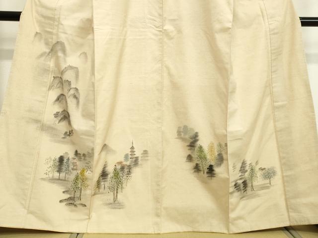 平和屋着物●訪問着 紬地 手描き 樹林風景文 正絹 逸品 未使用 DAAV1403tw