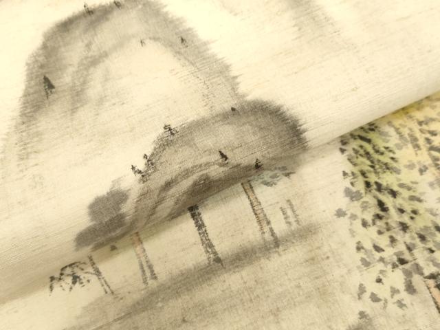 平和屋着物●訪問着 紬地 手描き 樹林風景文 正絹 逸品 未使用 DAAV1403tw