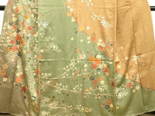 平和屋着物●訪問着 作家物 駒刺繍 流水枝花文 金銀彩 正絹 逸品 DAAV1462tw