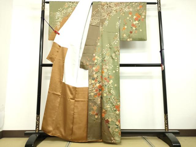 平和屋着物●訪問着 作家物 駒刺繍 流水枝花文 金銀彩 正絹 逸品 DAAV1462tw