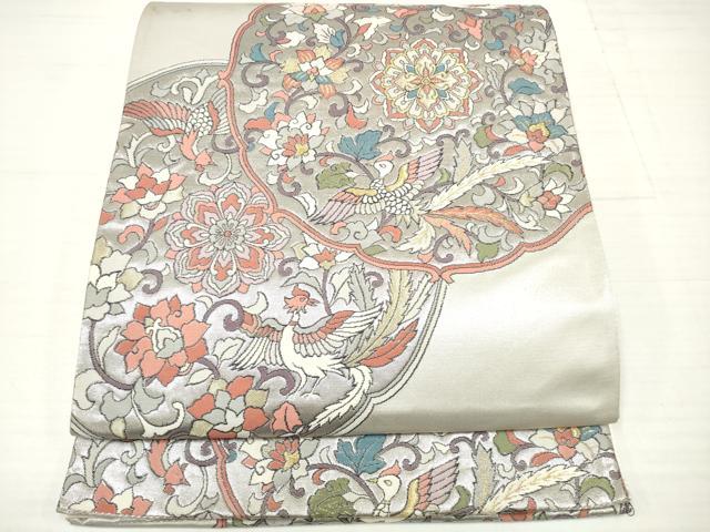 平和屋着物◎六通柄袋帯 更紗花鳥絵皿文 金銀糸 正絹 逸品 DAAV2336xg