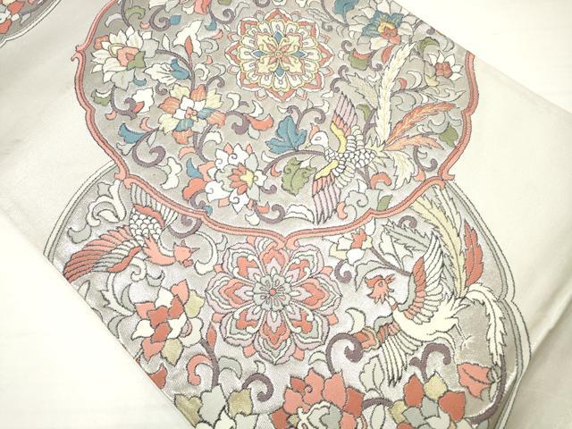 平和屋着物◎六通柄袋帯 更紗花鳥絵皿文 金銀糸 正絹 逸品 DAAV2336xg