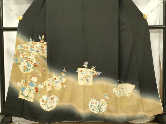 平和屋着物■豪華黒留袖 駒刺繍 地紙花文 暈し染め 金彩 正絹 逸品 DAAV2778qp