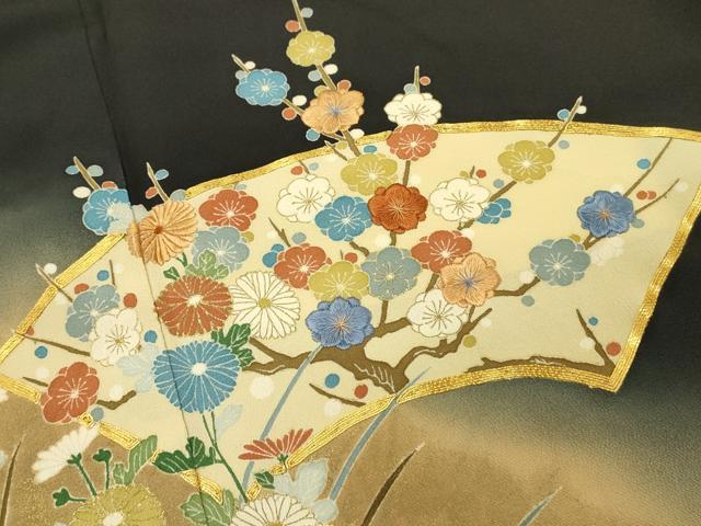 平和屋着物■豪華黒留袖 駒刺繍 地紙花文 暈し染め 金彩 正絹 逸品 DAAV2778qp