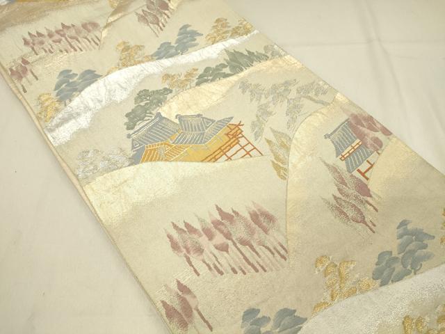 平和屋着物◎六通柄袋帯 風景文 金銀糸 正絹 逸品 DAAV2801qp