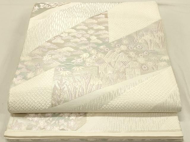 平和屋着物◎六通柄袋帯 唐織 風景文 銀糸 正絹 逸品 DAAV2866qp