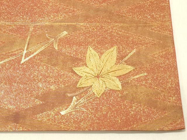 平和屋着物◎太鼓柄袋帯 駒刺繍 檜扇花文 金彩 正絹 逸品 DAAV2868qp