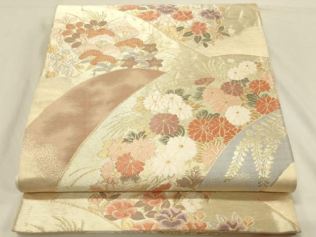 平和屋着物◎六通柄袋帯 重ね山花文 金糸 正絹 逸品 DAAV2892qp