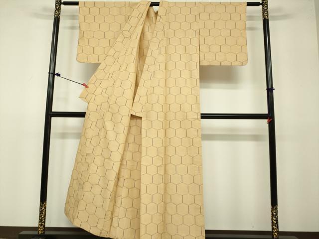 平和屋着物▽上質な紬 単衣 亀甲文 正絹 逸品 DAAV3007du