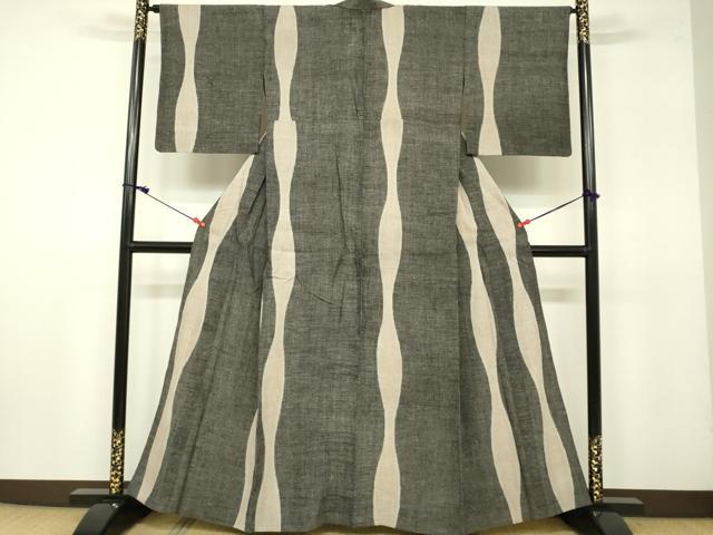 平和屋着物▽本場結城紬 重要無形文化財 単衣 立涌文 正絹 逸品 DAAV3012du