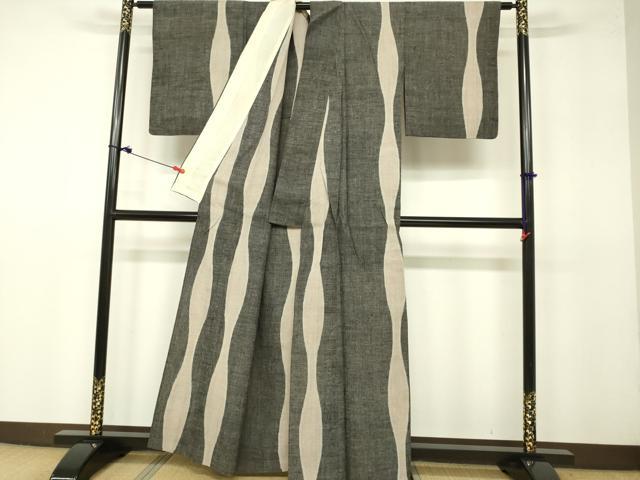 平和屋着物▽本場結城紬 重要無形文化財 単衣 立涌文 正絹 逸品 DAAV3012du