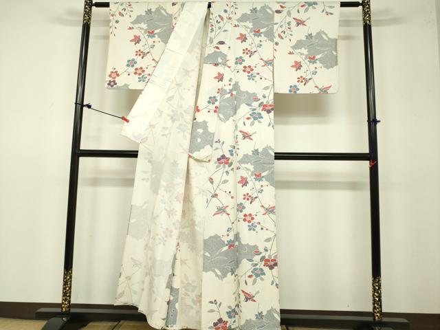 平和屋着物▽上質な小紋 単衣 花蝶文 正絹 逸品 DAAV3013du