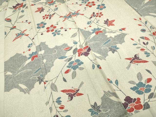平和屋着物▽上質な小紋 単衣 花蝶文 正絹 逸品 DAAV3013du