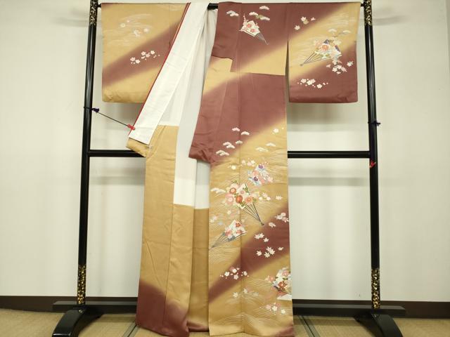 平和屋着物●上質な小紋 作家物 駒刺繍 扇面立波花文 暈し染め 金彩 鈴乃屋扱い 正絹 逸品 DAAV3079du