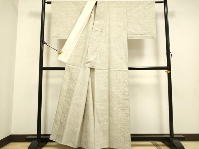 平和屋着物▽本場大島紬 白大島 単衣 9マルキ 草花文 森マツ子謹製 証紙付き 正絹 逸品 DAAV3118du