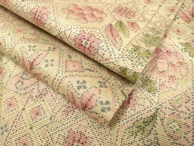 平和屋着物▽上質な紬 単衣 洋花文 正絹 逸品 DAAV3121du