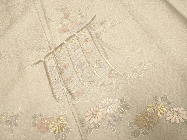 平和屋着物▽中国三大刺繍 スワトウ刺繍 汕頭刺繍 総刺繍 訪問着 単衣 几帳花文 金糸 正絹 逸品 DAAV3143du