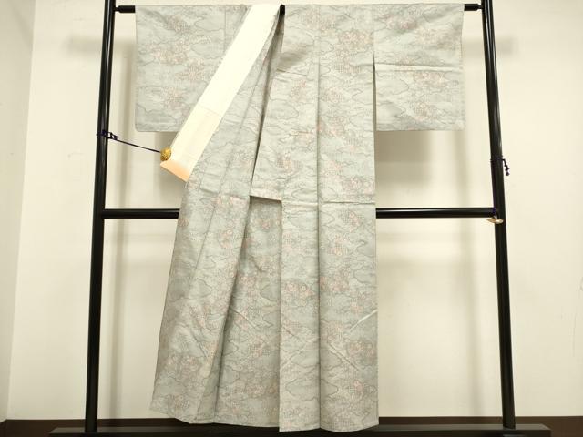平和屋着物▽上質な紬 単衣 雲取花文 正絹 逸品 DAAV3150du