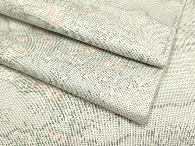 平和屋着物▽上質な紬 単衣 雲取花文 正絹 逸品 DAAV3150du