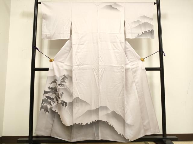 平和屋着物▽訪問着 単衣 手描き 重ね山松シルエット 暈し染め 三越扱い 正絹 逸品 未使用 DAAV3173du