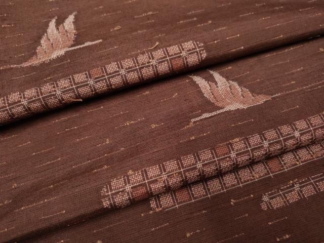平和屋着物▽上質な紬 単衣 エ霞飛鳥文 正絹 逸品 DAAV3176du