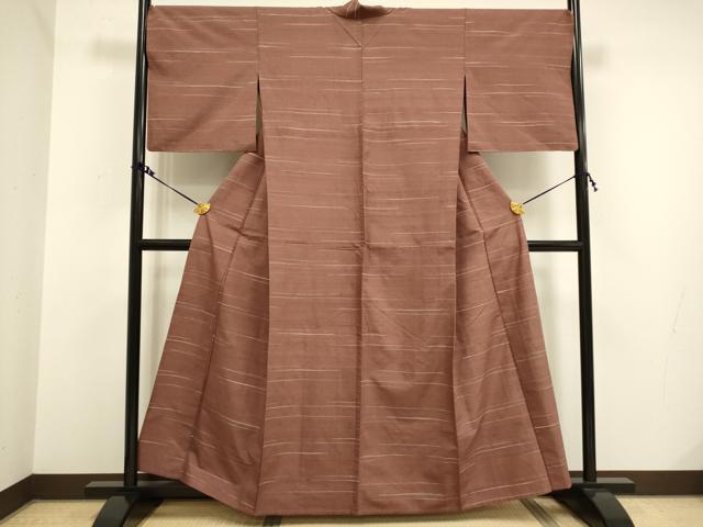 平和屋着物▽上質な紬 単衣 横段文 正絹 逸品 DAAV3183du
