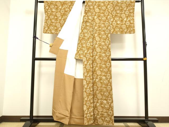平和屋着物●上質な小紋 花蝶花丸文 鬼しぼ縮緬 正絹 逸品DAAV3212du