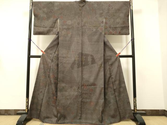 平和屋着物●訪問着 紬地 刺繍 切嵌洋花文 正絹 逸品 DAAV3230du