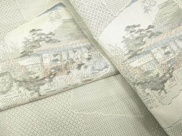 平和屋着物●本場大島紬 白大島 総絣 色紙重ね風景文 正絹 逸品 DAAV3234du