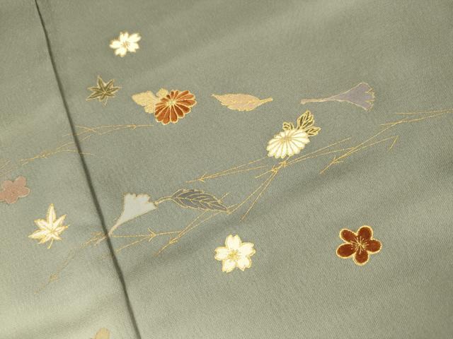 平和屋着物●訪問着 刺繍 吹き寄せ花文 暈し染め 金彩 正絹 逸品 DAAV3359du